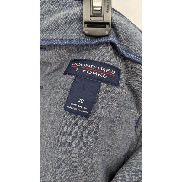 Roundtree & Yorke Chino Shorts Size 36 Chambray Micro Geometric Timeless Capsule - Picture 3 of 8
